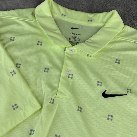 Nike Dri-FIT Polo Shirt Mens 2XL Tall Lime Green Printed Golf Swoosh DA2987-701 - Picture 1 of 10